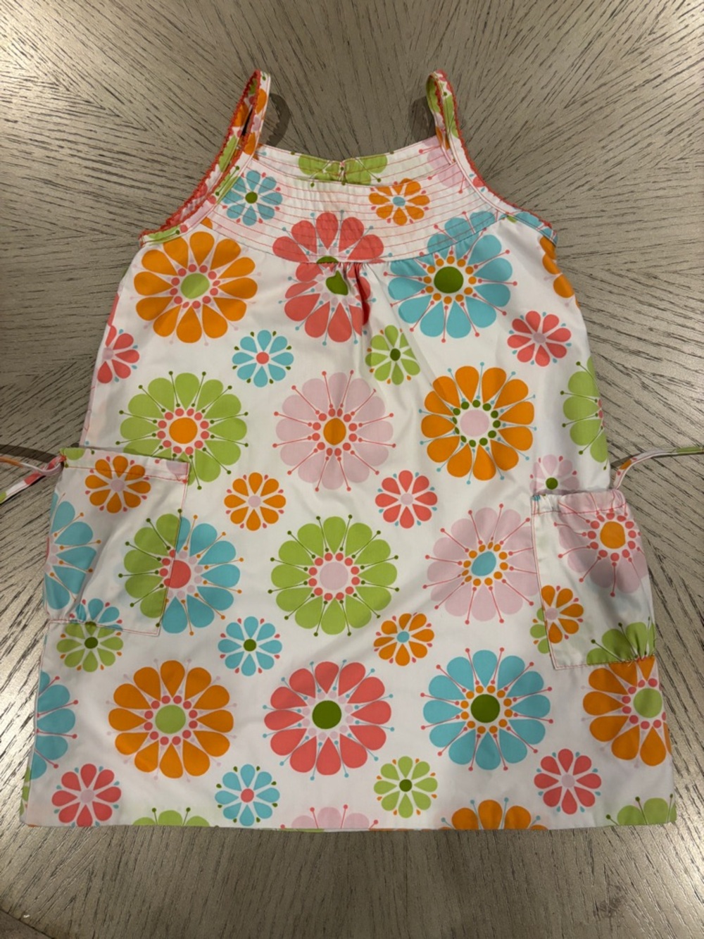 Girls' Floral Print Cotton Tank Dress - White with Multi-Color Flowers